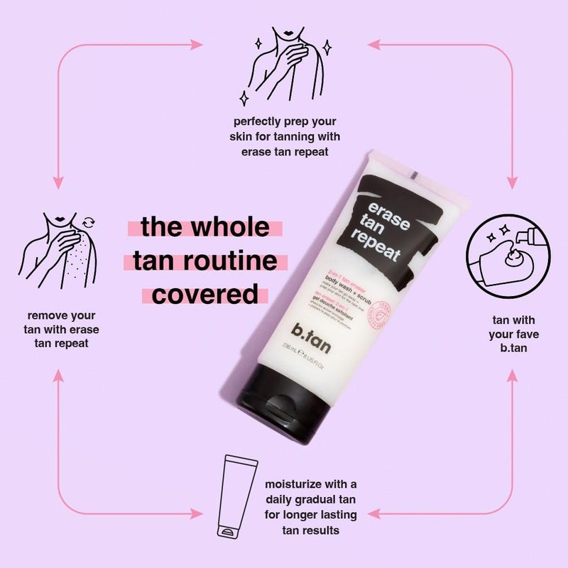 b tan b.tan Self Tan Remover & Body Wash | Erase Tan Repeat - Best 2-in-1 Exfoliator Scrub & Body Wash, Express, for Dark Tanning Spray, Mousse, Gradual Lotion, Sunless Tan Eraser & Cleanser, 8 Fl Oz - Image 5