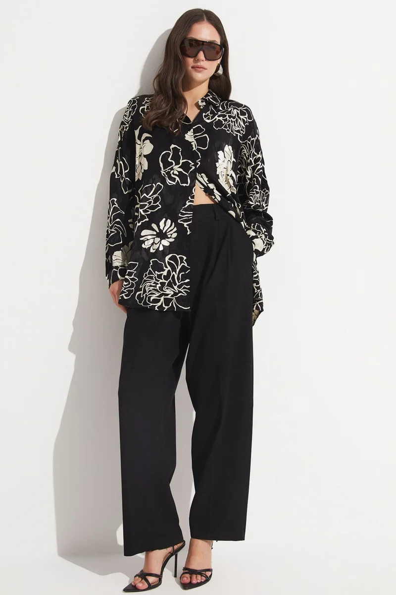 JUNE Women's Exclusive Oversize/loose Cut Viscose Blend Floral Patterned Shirt