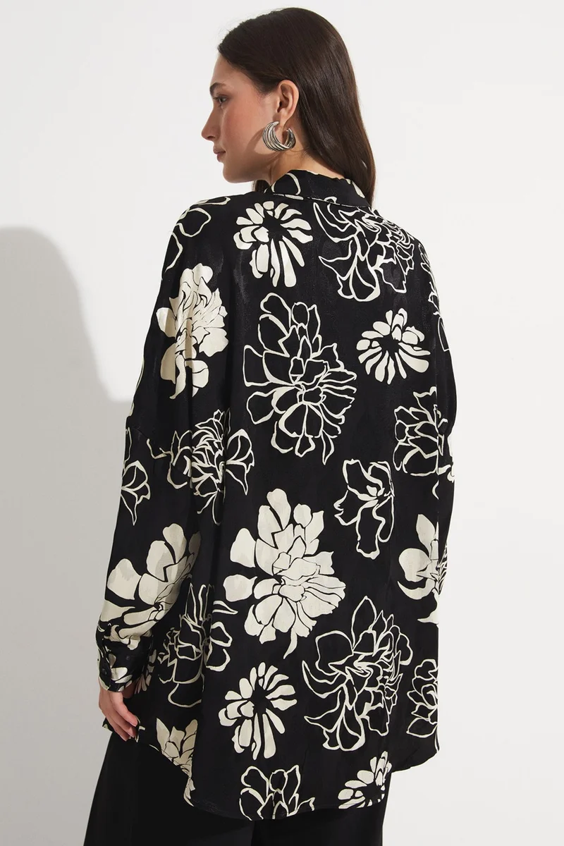 JUNE Women's Exclusive Oversize/loose Cut Viscose Blend Floral Patterned Shirt