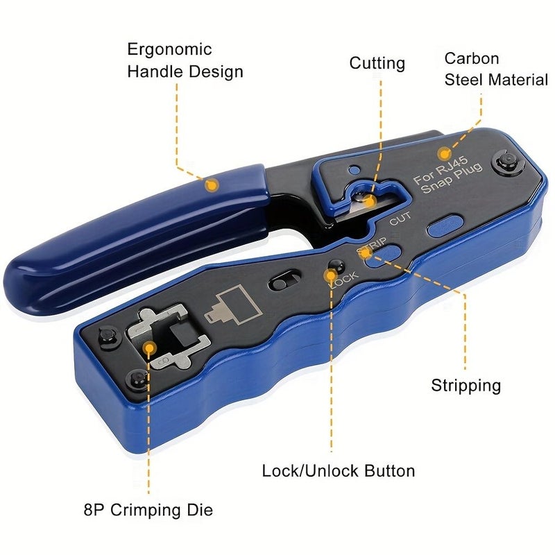 أداة تجعيد RJ45 زرقاء من الفئة 6 لكابلات CAT5E وCAT6A وموصلات 8P - Image 2
