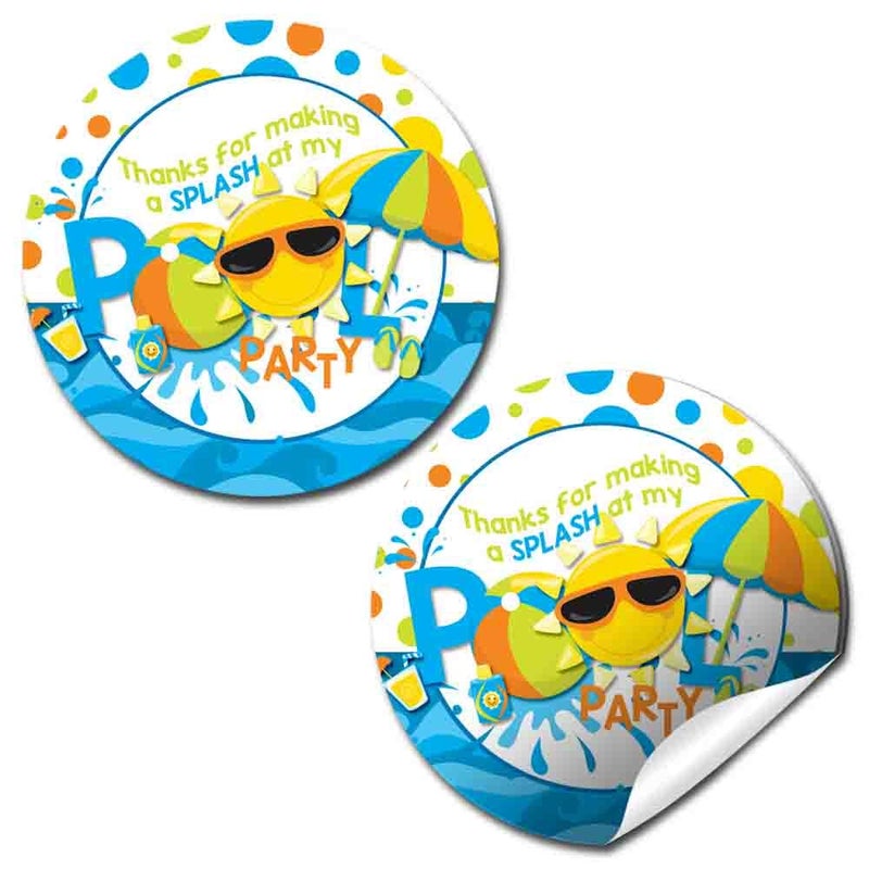 Pool Birthday Party Thank You Sticker Labels for Boys 40 2 Party Circle Stickers by AmandaCreation Great for Party Favors Envelope Seals Goodie Bags
