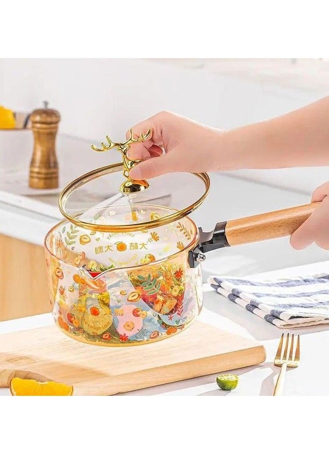 Spaceshoop Glass Cooking Bowl with Decorative Lid, 1.8L Capacity, High Borosilicate Glass, Gold Deer Handle (1.8 Liter)  - Image 2
