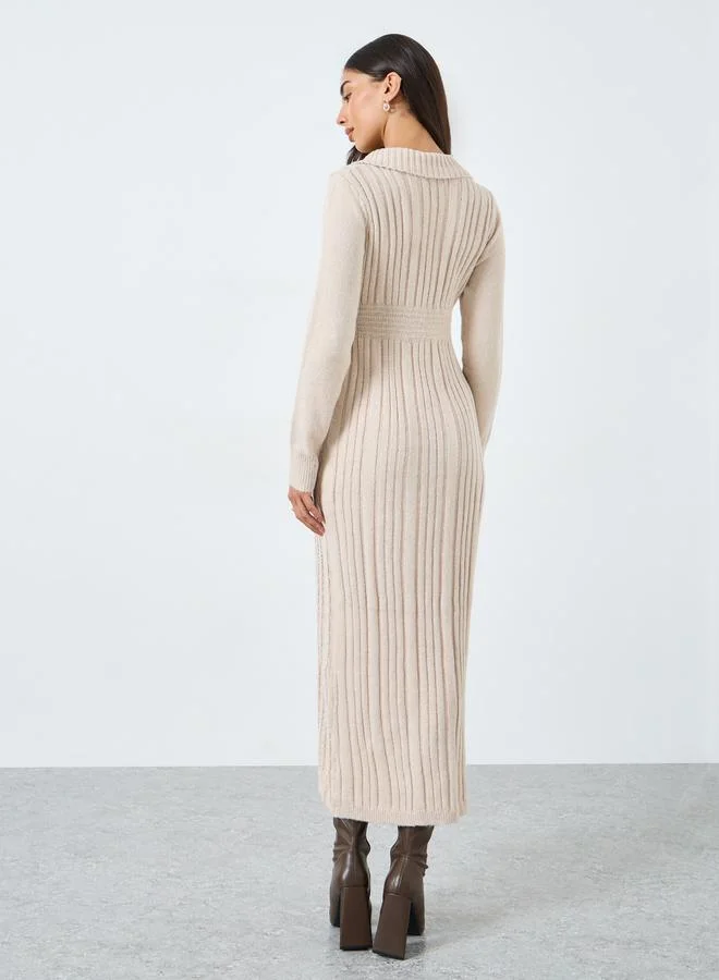 Take Two Take Two Beige Cable Knit Bodycon Midi Dress