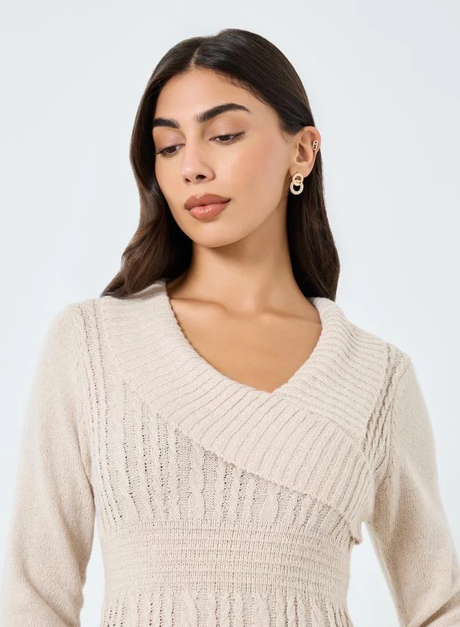 Take Two Take Two Beige Cable Knit Bodycon Midi Dress