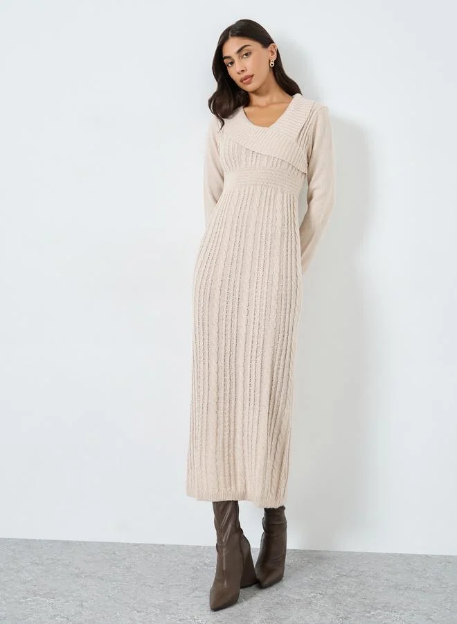 Take Two Take Two Beige Cable Knit Bodycon Midi Dress