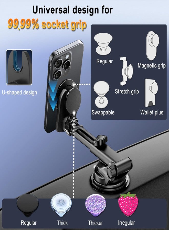 حامل هاتف للسيارة من JCTRIWAY متوافق مع PopSocket، يُثبّت على لوحة القيادة أو الزجاج الأمامي، مزود بكوب شفط قوي، يناسب جميع الهواتف الذكية المزودة بمقبض PopGrip. - Image 2