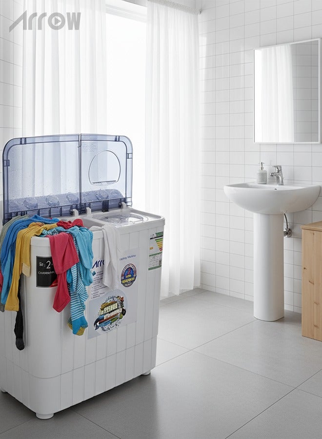 ارو غسالة ملابس نصف أوتوماتيكية بحوضين سعة 7 كجم | سعة دوران 5.5 كجم | توربو هوائي | هيكل مقاوم للصدأ | محرك موفر للطاقة | نافذة شفافة | تصميم كلاسيكي، مثالي للمنازل والشقق والفنادق مع ضمان لمدة عامين. - Image 4