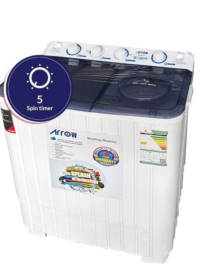 Arrow - 7KG Twin Tub Semi-Automatic Washing Machine, 400 Watt, 7 KG Wash Capacity, 5.5 KG Spin Capacity, Light Grey Color, 15 Wash Timer, 5 Spin Timer | Model Name: RO-08TTB - Image 1