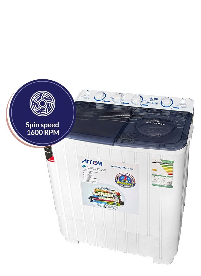 Arrow - 7KG Twin Tub Semi-Automatic Washing Machine, 400 Watt, 7 KG Wash Capacity, 5.5 KG Spin Capacity, Light Grey Color, 15 Wash Timer, 5 Spin Timer | Model Name: RO-08TTB - Image 1