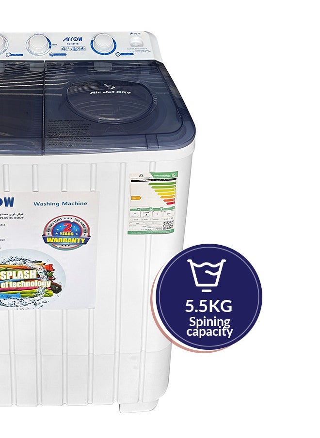 Arrow - 7KG Twin Tub Semi-Automatic Washing Machine, 400 Watt, 7 KG Wash Capacity, 5.5 KG Spin Capacity, Light Grey Color, 15 Wash Timer, 5 Spin Timer | Model Name: RO-08TTB - Image 1