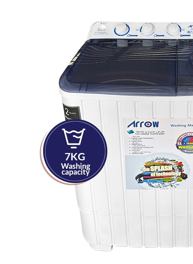 Arrow - 7KG Twin Tub Semi-Automatic Washing Machine, 400 Watt, 7 KG Wash Capacity, 5.5 KG Spin Capacity, Light Grey Color, 15 Wash Timer, 5 Spin Timer | Model Name: RO-08TTB - Image 1