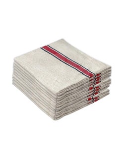 LuxHome Cotton Floor Cleaning Duster Pack – Ultra Absorbent Cleaning Cloths for Wet & Dry Surfaces, Multi-Purpose Towels for Kitchen & Home Use, Beige with Red & Blue Stripes, 19"x19", Pack of 10  - Image 2