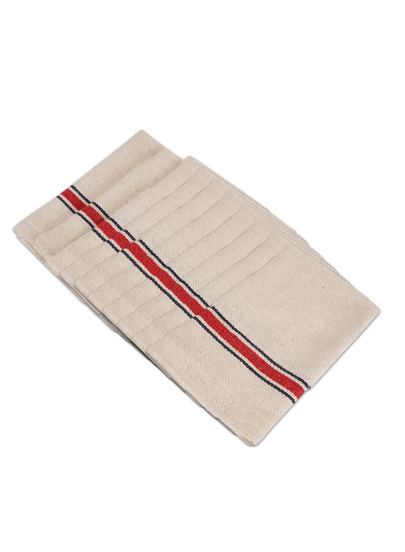 LuxHome Cotton Floor Cleaning Duster Pack – Ultra Absorbent Cleaning Cloths for Wet & Dry Surfaces, Multi-Purpose Towels for Kitchen & Home Use, Beige with Red & Blue Stripes, 19"x19", Pack of 10 - Image 3