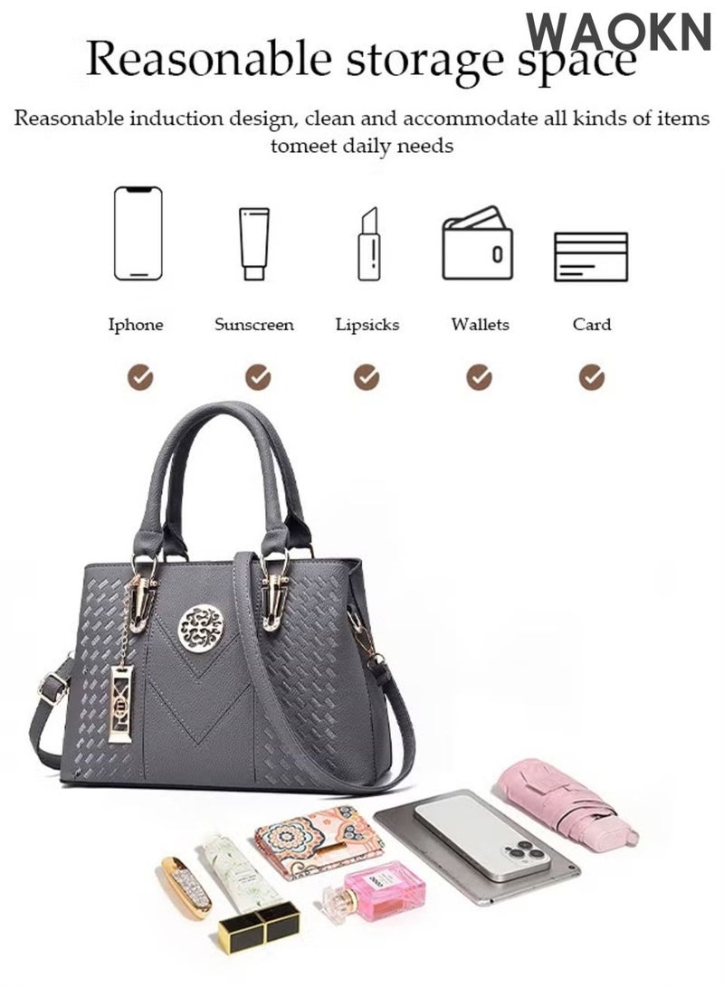 دبليو أيه أو كي أن حقيبة يد نسائية أنيقة مطرزة، حقيبة كتف، ذات سعة كبيرة، حقيبة مراسلة، مناسبة للتنقلات اليومية والعمل، مزودة بأحزمة كتف قابلة للتعديل، وجيوب تخزين متعددة لتلبية احتياجات السفر اليومية، مناسبة للجنسين، لون رمادي. - Image 3