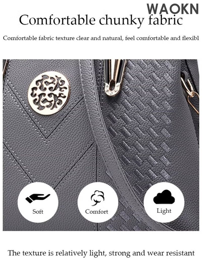 دبليو أيه أو كي أن حقيبة يد نسائية أنيقة مطرزة، حقيبة كتف، ذات سعة كبيرة، حقيبة مراسلة، مناسبة للتنقلات اليومية والعمل، مزودة بأحزمة كتف قابلة للتعديل، وجيوب تخزين متعددة لتلبية احتياجات السفر اليومية، مناسبة للجنسين، لون رمادي. - Image 2