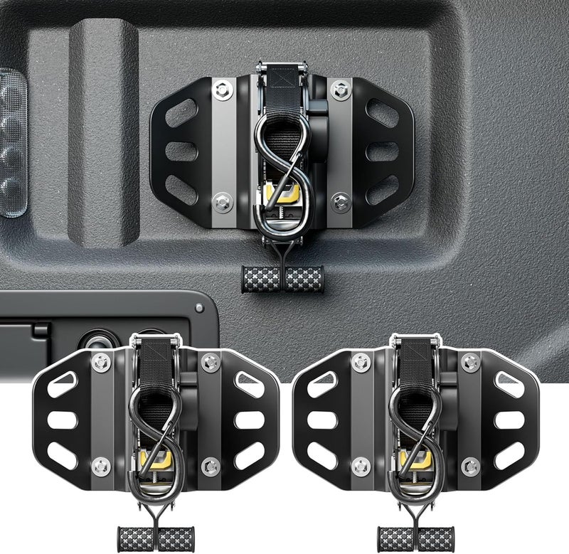 SZYANG منتجات شركة : حزامان قابلان للسحب، متوافقان مع سيارات فورد إف-150 (Ford F-150) موديلات 2015–2024. تُستخدم كبدائل لحزام الراتشيت المستخدم في تثبيت الأغراض داخل السيارة، ومناسبة لإكسسوارات هذه السيارات. - Image 1