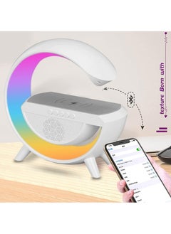 DubaiGallery G Lamp RGB Smart Light Phone Fast Wireless Charger with Speaker Lamp and clock and alarm for iPhone Samsung Galaxy Andriod Phones - White  - Image 2