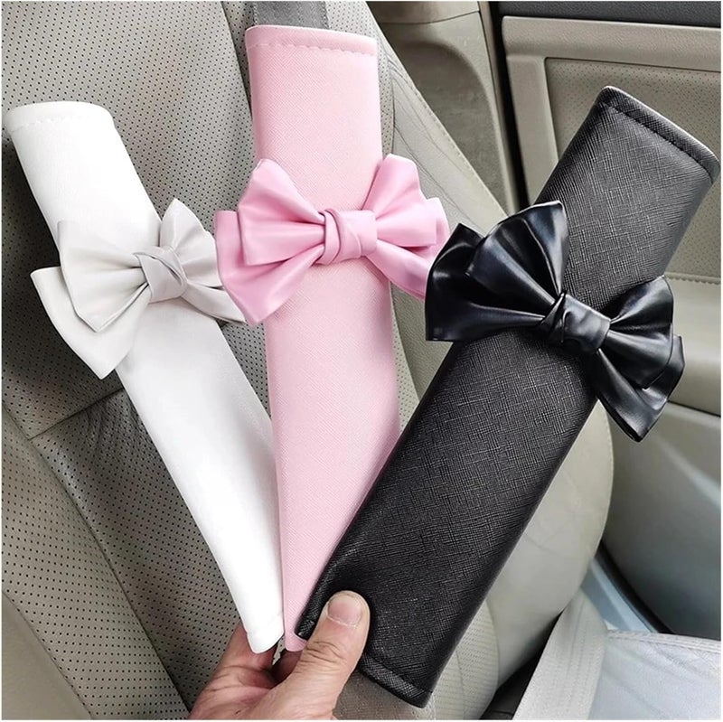 Seat Belt Cover Pad 2pc Car seat Belt Shoulder Protector Bow Decoration Seat Belt Small Interior Decoration Protection Accessories(White) - Image 2