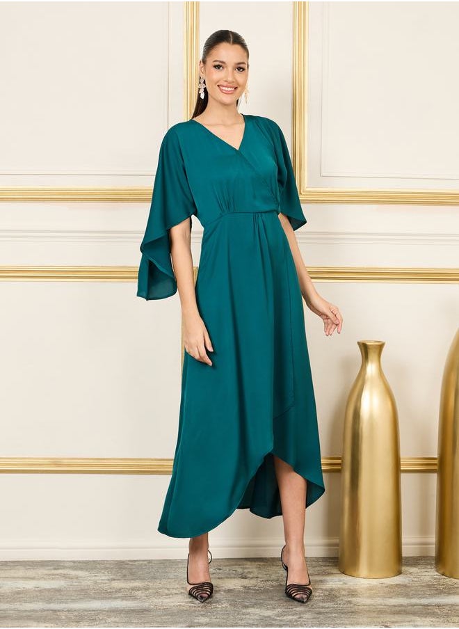 Styli - Satin Asymmetric Hem Midi Dress with Beaded Belt - Image 1
