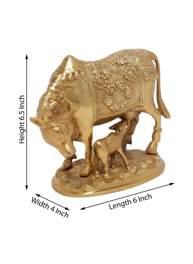 Pick End Now Brass Kamdhenu Cow and Calf Sculpture 2.8kg | Spiritual Showpiece for Vastu | Nandi Cow Idol for Puja & Home Décor | Product Dimensions - 6 x 4 x 6.5 Inches, Idol - Image 3