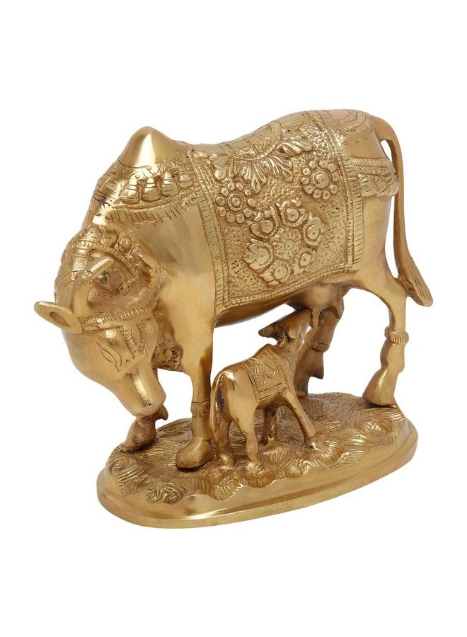Pick End Now Brass Kamdhenu Cow and Calf Sculpture 2.8kg | Spiritual Showpiece for Vastu | Nandi Cow Idol for Puja & Home Décor | Product Dimensions - 6 x 4 x 6.5 Inches, Idol - Image 2