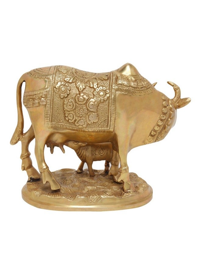 Pick End Now Brass Kamdhenu Cow and Calf Sculpture 2.8kg | Spiritual Showpiece for Vastu | Nandi Cow Idol for Puja & Home Décor | Product Dimensions - 6 x 4 x 6.5 Inches, Idol - Image 4