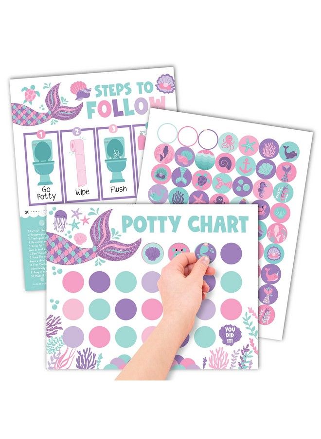 Hadley Designs Mermaid Potty Training Chart For Toddler Girls Potty Training Sticker Chart For Girls Potty Potty Chart For Girls With Sticker Sticker Chart For Kids Potty Training Reward Chart Kids Reward Chart - Image 1
