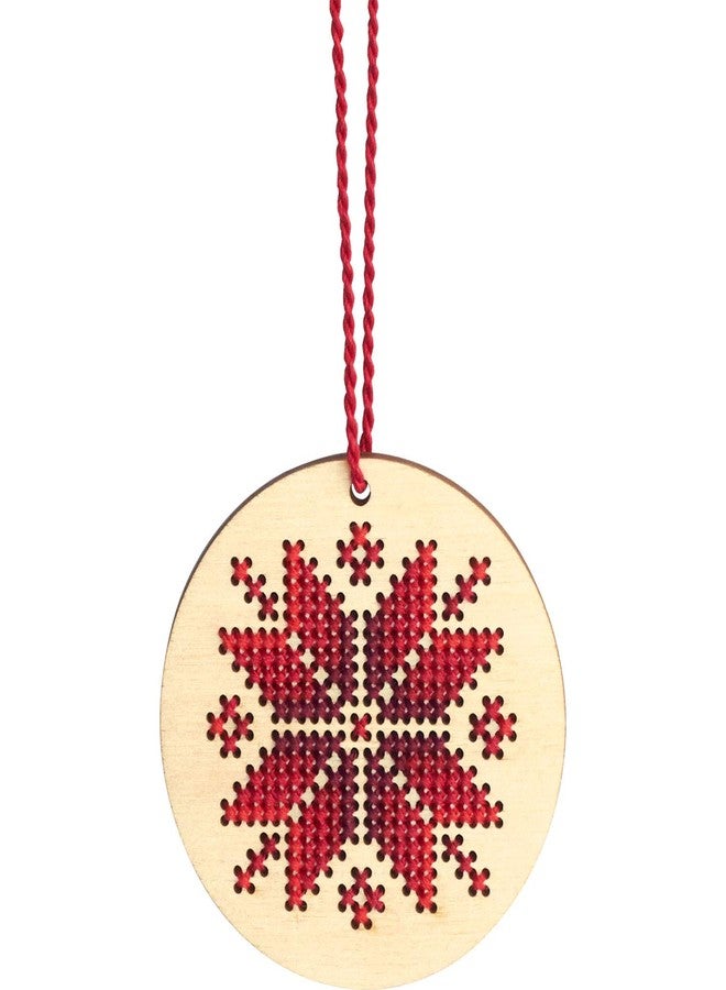 Dimensions Counted Cross Stitch, Nordic Snowflake Wooden Christmas Ornament Craft Kit, 1 Pc - Image 1