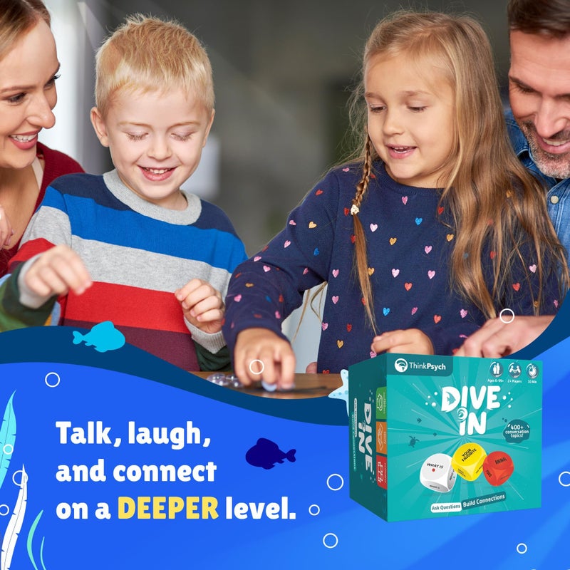 ThinkPsych Dive in - SEL Conversation Dice Game with 400+ Topics | Therapy Games for Kids & Teens | Social Emotional Learning for Home & School | Play Therapy & Counseling Toys | Ages 6-99 - Image 2