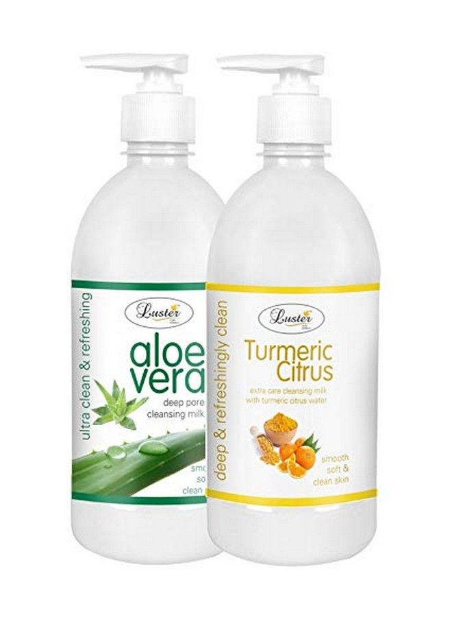 LUSTER Aloe Vera & Turmeric Citrus Cleansing Milk | Combo | 100% Natural | Smooth & Deep Clean Skin | Facial Cleansing Milk | Makeup Remover (Paraben & Sulfate Free) 500 Ml (Pack Of 2) - Image 1