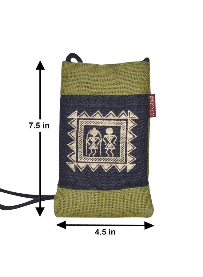 Jute Cottage Eco-friendly Mobile Sling Jute Bag for Women | Green 7.5"X4.5" | Stylish Warli Print Design | Perfect for Carrying Daily Essentials for Office | Durable, Sustainable - Image 4
