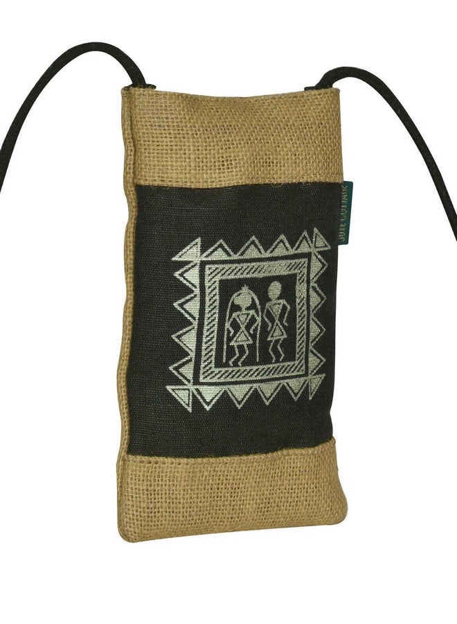 Jute Cottage Eco-friendly Mobile Sling Jute Bag for Women | Green 7.5"X4.5" | Stylish Warli Print Design | Perfect for Carrying Daily Essentials for Office | Durable, Sustainable - Image 3