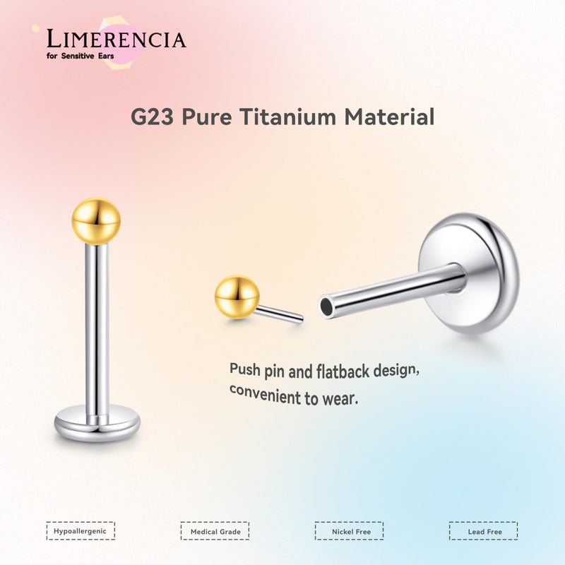 limerencia Titanium Threadless Flat Back Earrings Stud, 20G Press Fit Titanium Push Pop in Cartilage Tragus Labret Lip Medusa Conch Body Piercing Jewelry Hypoallergenic for Women Men(3 Ball Golden) - Image 4