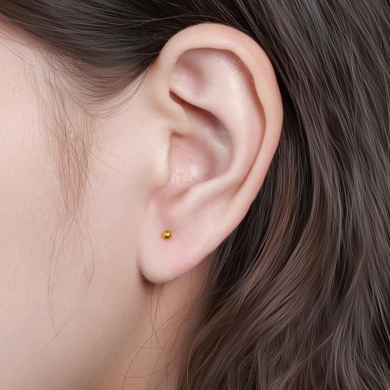 limerencia Titanium Threadless Flat Back Earrings Stud, 20G Press Fit Titanium Push Pop in Cartilage Tragus Labret Lip Medusa Conch Body Piercing Jewelry Hypoallergenic for Women Men(3 Ball Golden) - Image 2