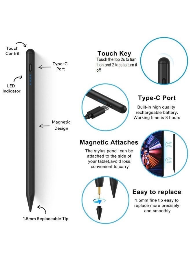 Captaintech Universal Stylus Pen for Android, iOS & Windows Devices ‚Äì Magnetic Touch Pen Compatible with iPad, Apple Pencil Alternative for Huawei, Lenovo, Samsung, Xiaomi ‚Äì Precision Writing and Drawing Tool, Black - Image 2