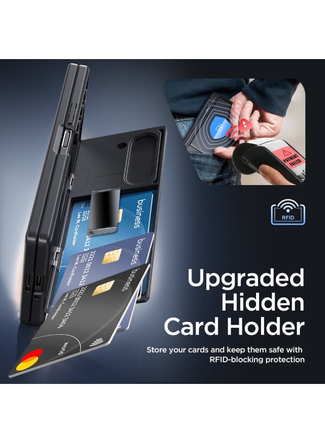 TONGATE Wallet for Z Fold 6 Case with HD Screen Protector, [4-Card Holder] Built-in Large Stand & Slide Camera Cover, Z6 Shockproof Phone Case for Samsung Galaxy Z Fold 6 (2024), Black - Image 2