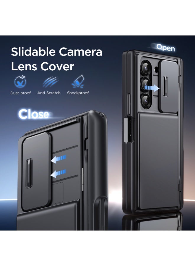 TONGATE Wallet for Z Fold 6 Case with HD Screen Protector, [4-Card Holder] Built-in Large Stand & Slide Camera Cover, Z6 Shockproof Phone Case for Samsung Galaxy Z Fold 6 (2024), Black - Image 4