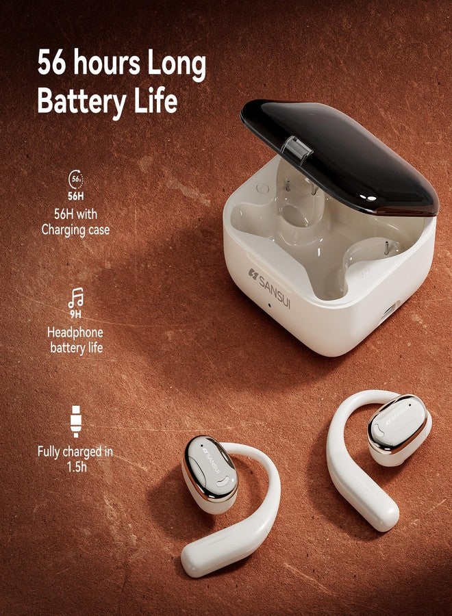 SANSUI Open Ear Headphones,Wireless Earbuds with Ergonomic Earhook,Bluetooth Headphones 5.4 with Noise Cancelling Mic,56H Playtime,IP55 Waterproof Ear Buds for Cycling,Running,Workout(Ivory White) - Image 4