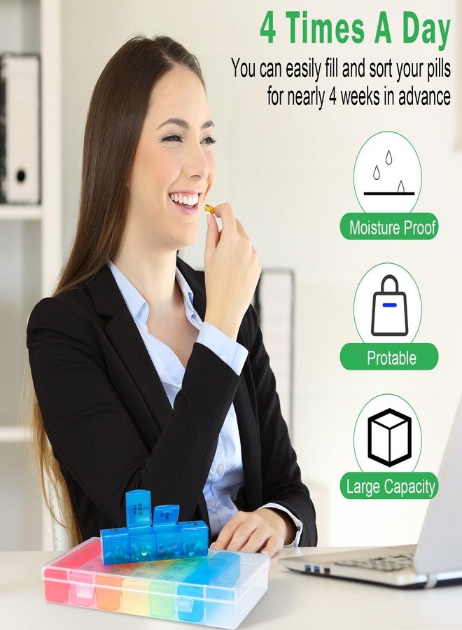 Hsei 4 Pack Pill Organizer Monthly XL Large Weekly Pill Organizer 4 Times a Day Box 7 Day Moisture Proof 4 Weeks Case Large(10.2 x 5.5 x 1.4 Inch) - Image 4