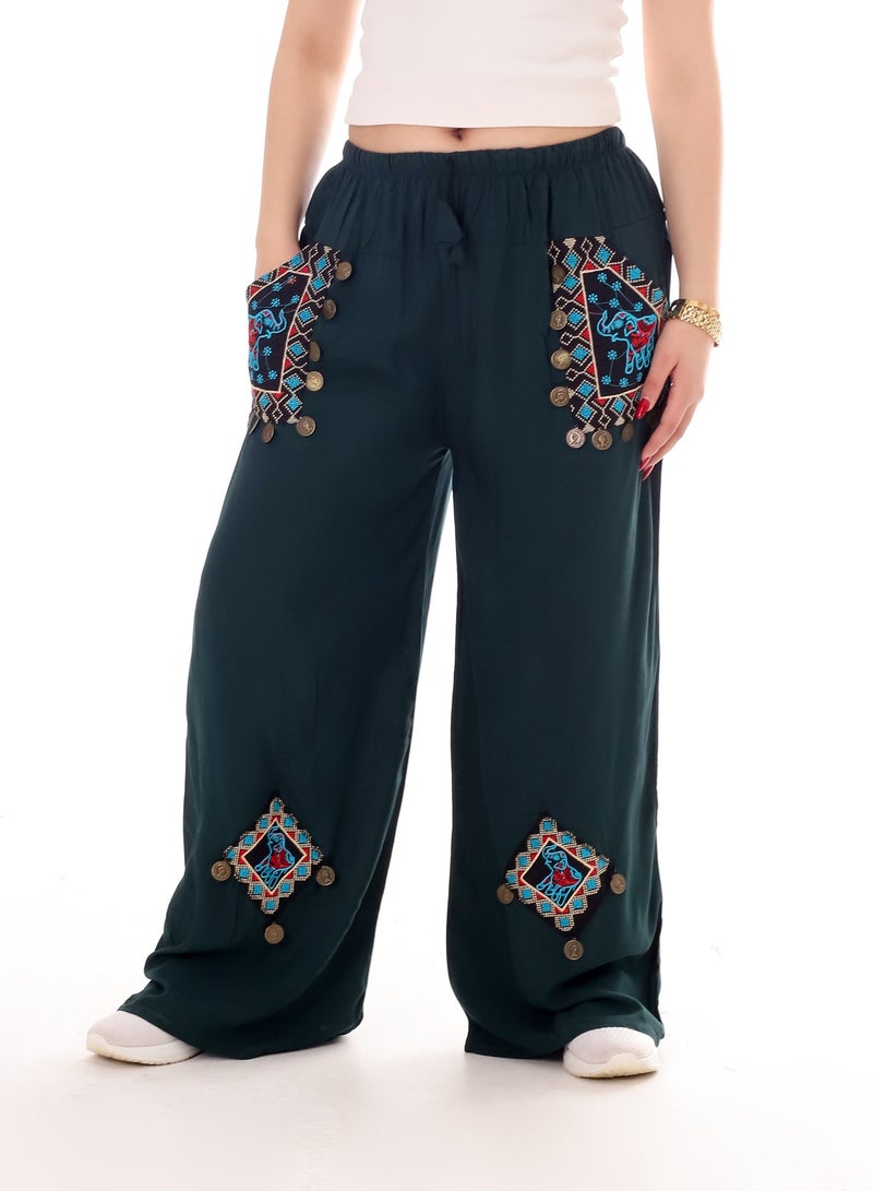 BEBO Women's printed long 2 pocket pants with drawstring  - Image 1