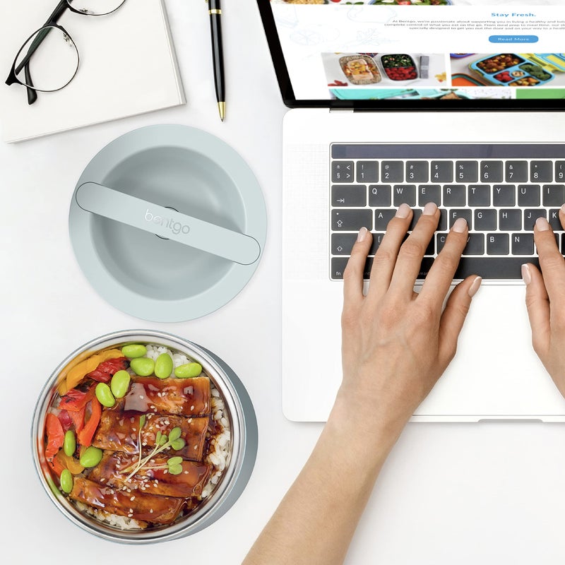 Bentgo حاوية طعام معزولة من بنتغو من الفولاذ المقاوم للصدأ - عزل ثلاثي الطبقات غطاء مانع للتسرب تصميم فم واسع - سعة 2.4 كوب مستدامة مواد غذائية آمنة مثالية للطعام البارد أو الدافئ (أكوا) - Image 2