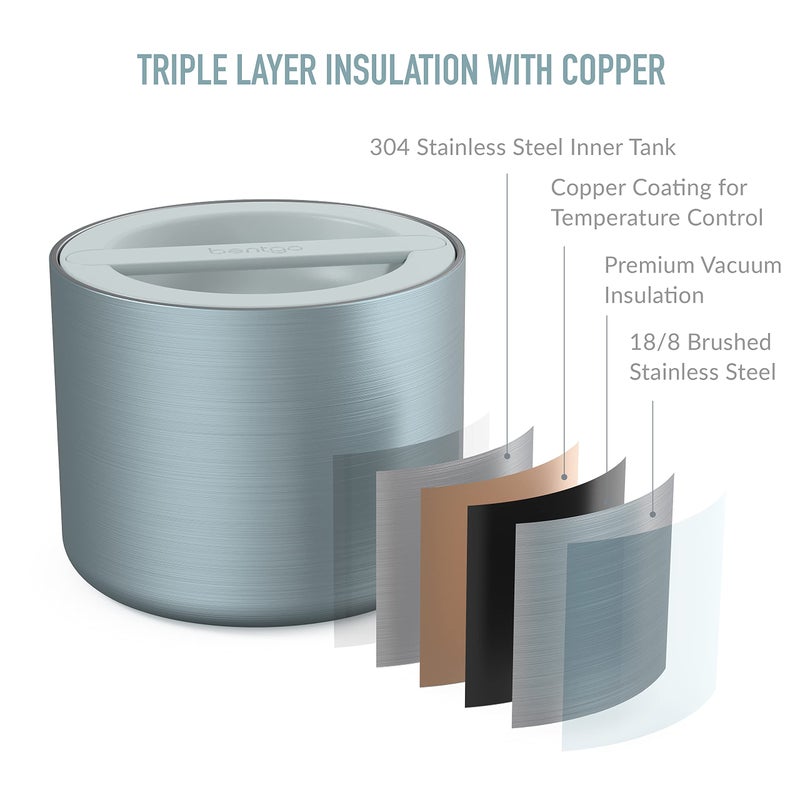 Bentgo حاوية طعام معزولة من بنتغو من الفولاذ المقاوم للصدأ - عزل ثلاثي الطبقات غطاء مانع للتسرب تصميم فم واسع - سعة 2.4 كوب مستدامة مواد غذائية آمنة مثالية للطعام البارد أو الدافئ (أكوا) - Image 4