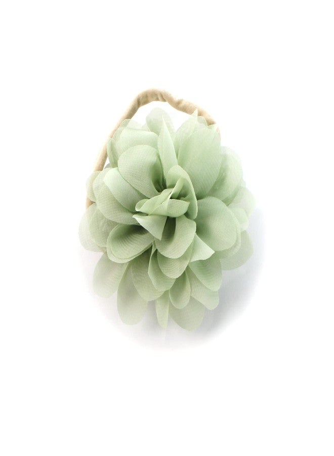 My Lello Baby Girl Rounded Petal Chiffon Flower Nylon Elastic Headbands Set 2pcs - Large - Light Sage/Hunter Green - Image 2