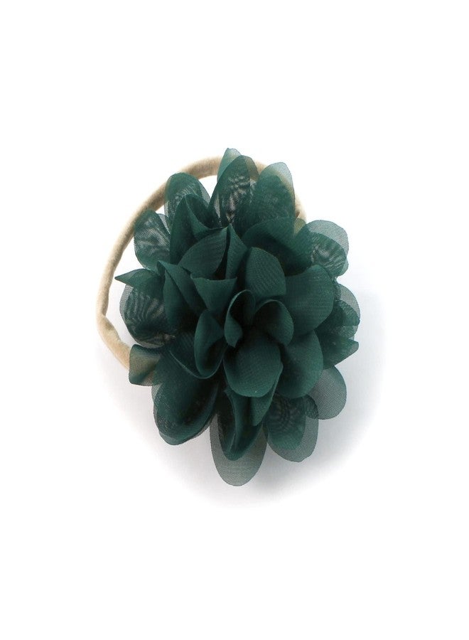 My Lello Baby Girl Rounded Petal Chiffon Flower Nylon Elastic Headbands Set 2pcs - Large - Light Sage/Hunter Green - Image 3