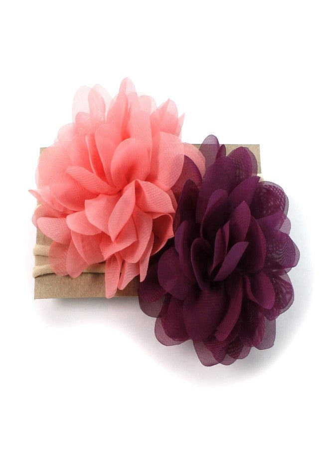 My Lello Baby Girl Rounded Petal Chiffon Flower Nylon Elastic Headbands Set 2pcs - Large - Light Sage/Hunter Green - Image 4