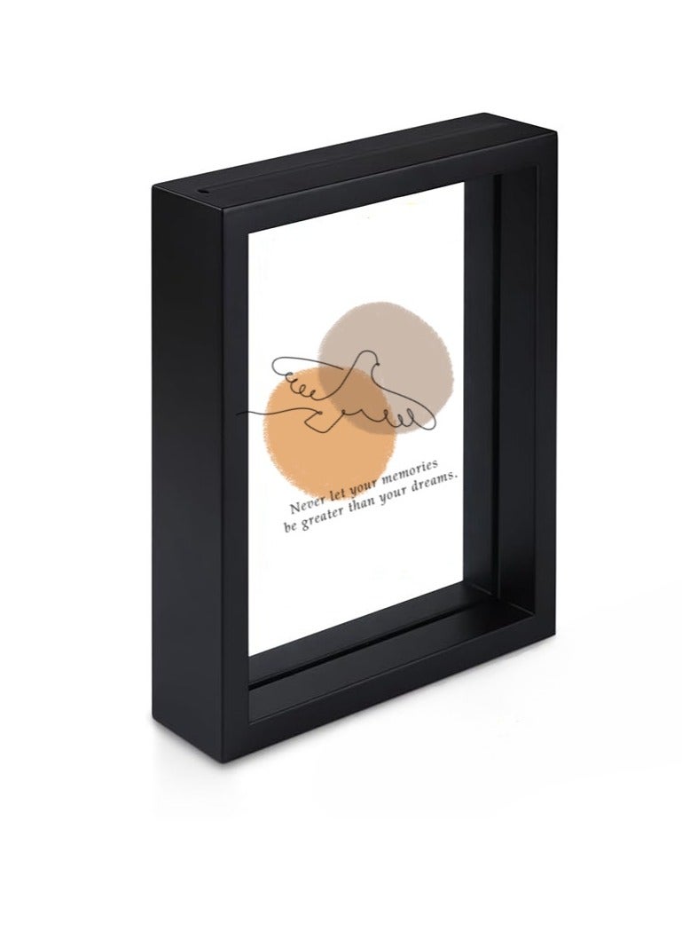 إطار صور عائم A4 ، إطار ريفي زجاجي مزدوج ، عرض أي حجم صورة تصل إلى 21 × 30 سم ، منضدية قائمة ، أسود  - Image 1
