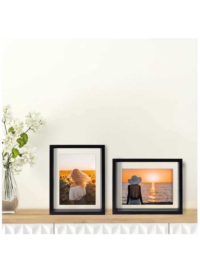 إطار صور عائم A4 ، إطار ريفي زجاجي مزدوج ، عرض أي حجم صورة تصل إلى 21 × 30 سم ، منضدية قائمة ، أسود  - Image 3