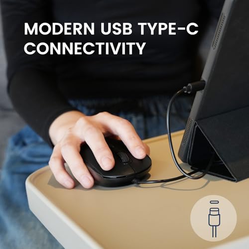 Perixx PERIMICE222C USB Type C Wired Optical Mouse 59 Ft Cable Adjustable 120016002000 DPI Silent Click Ambidextrous Black - Image 3