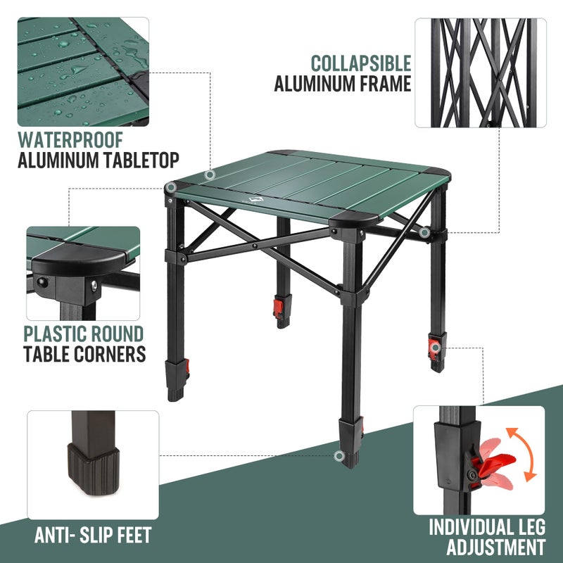 VILLEY Folding Camping Square Table with Carry Bag, Lightweight Aluminum Adjustable Square Table for Outdoor, Camping, Picnic, Backyards, BBQ (S) - Image 4