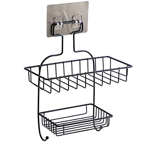 HOMESHOPPER HOMESHOPPER Iron Alloy Steel Multipurpose Kitchen Bathroom Wall Holder Storage Rack with Strong Magic Sticker with Two Hanger Hook Multicolour  - Image 2
